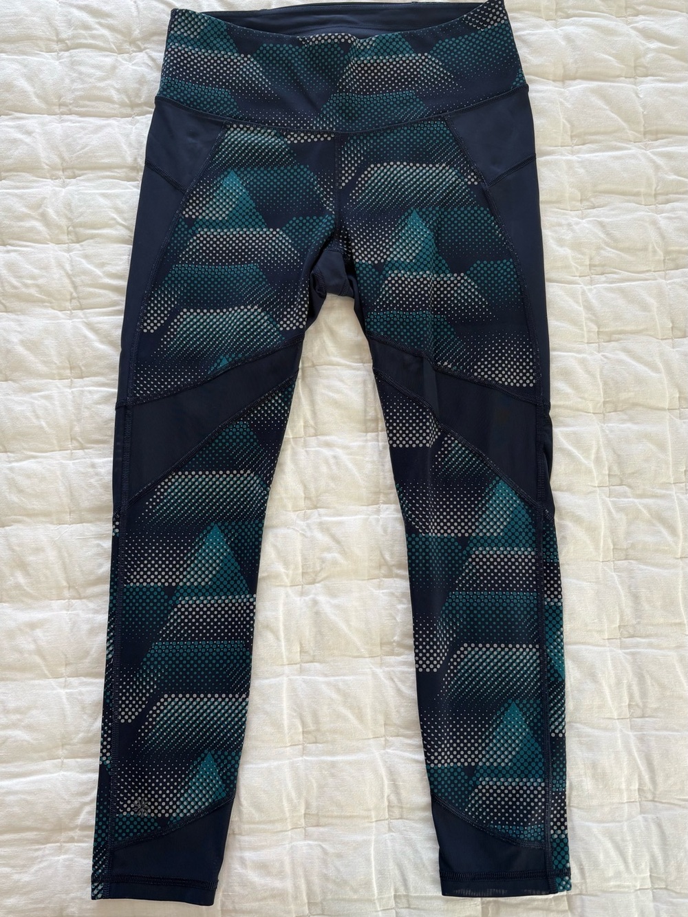 Athleta Navy, Teal & Gray Geometric Performance Leggings